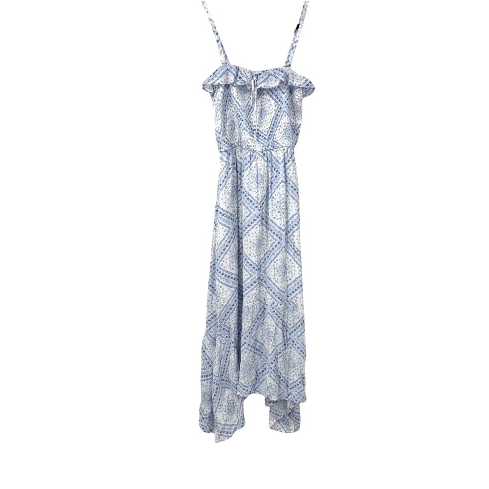 Hollister Smocked Midi Dress S Blue White Floral Ruffle Pockets Peasant Cottage